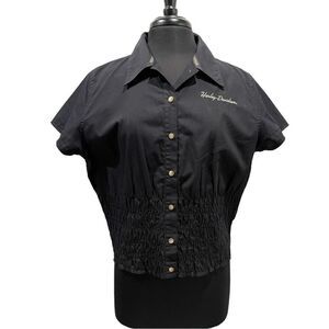harley Davidson Smocked Waist Button Front Top Sz XL